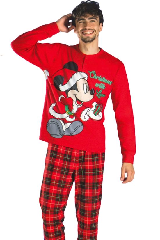Pijama de bumbac cu tematica de Craciun Mickey Mouse, - eMAG.ro