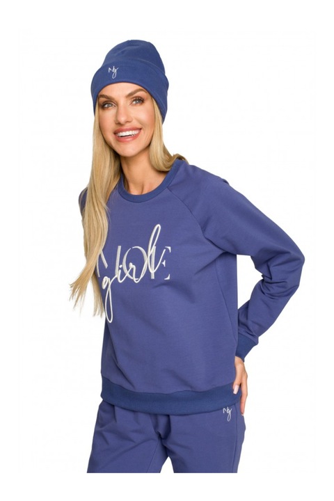 Beanie dama cu broderie. MOE. Bumbac/Elastan. Indigo. Marime Universala