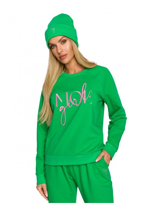 Beanie dama cu broderie. MOE. Bumbac/Elastan. Verde. Marime Universala