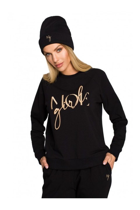 Beanie dama cu broderie. MOE. Bumbac/Elastan. Negru. Marime Universala