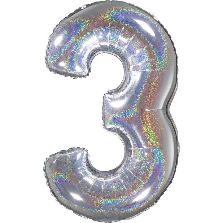 Balon Folie Cifra 3, Holographic Glitter, 66 cm, 26693GHS