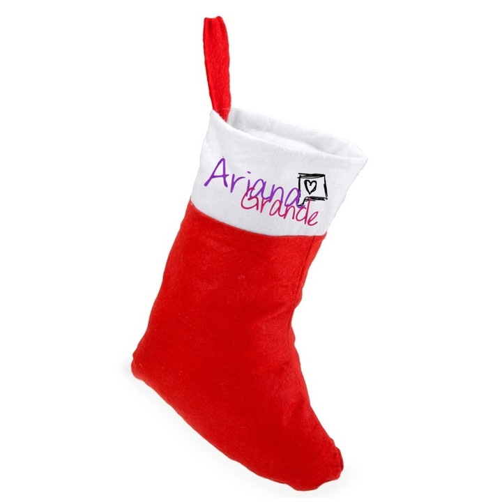 Ciorap personalizat craciun ariana grande, rosu/alb