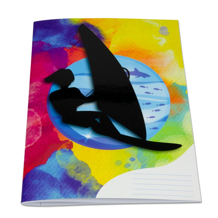 Caiet scolar premium Octyplay, Windsurfing, format A5, dictando, 48 file, 70 g/mp, coperta 300 g/mp lacuita selectiv