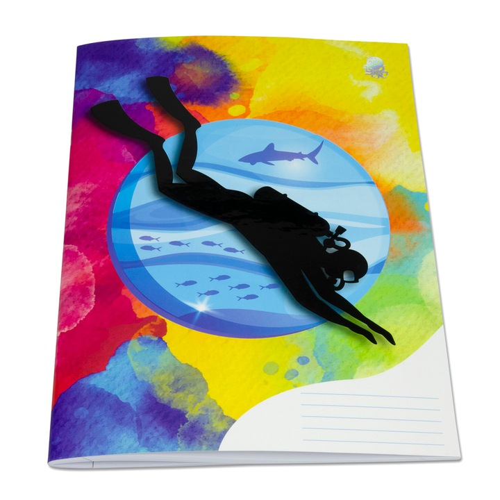 Caiet scolar premium Octyplay, Scuba, format A5, dictando, 48 file, 70 g/mp, coperta 300 g/mp lacuita selectiv