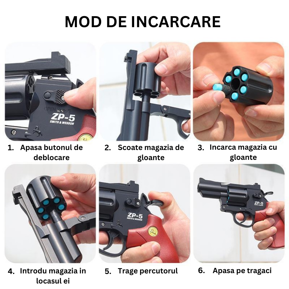 Pistol de jucarie AlexVerity tip revolver cu gloante moi
