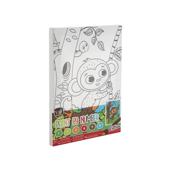 Set pictura pe numere 30x20 cm cu pensule si 6 culori maimuta