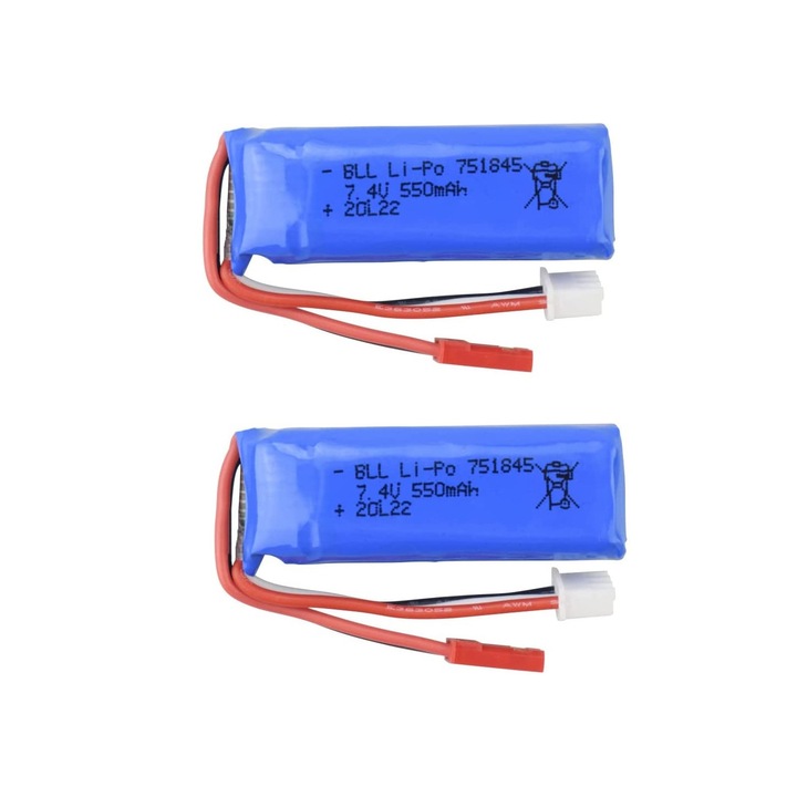 Set de 2 Baterii, 751845, 7.4V 550mAh, Pentru masina Wltoys K969 K979 K989 K999 P929 P939, Albastru