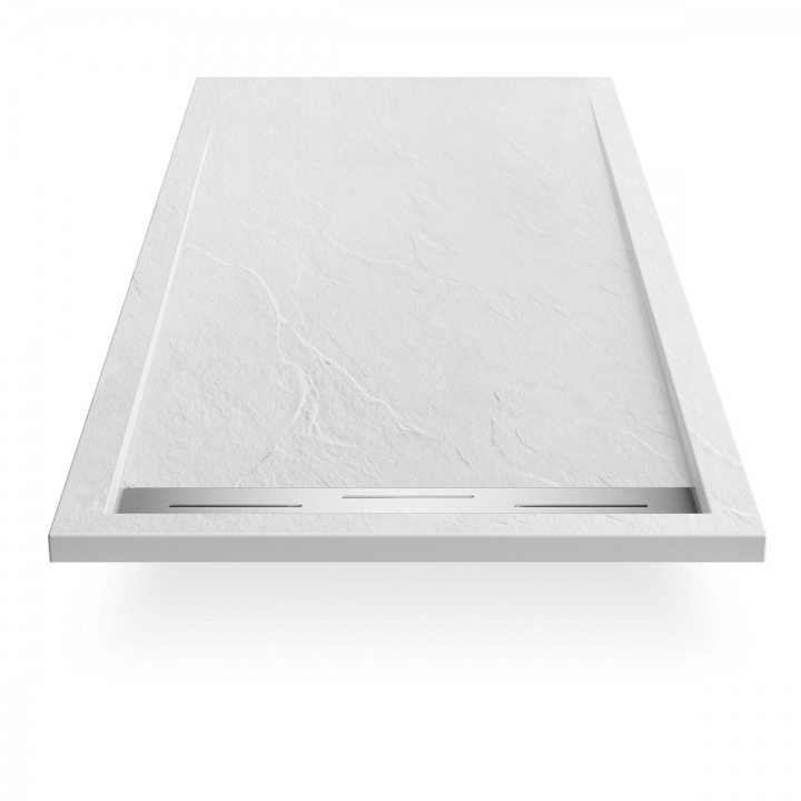 Душ корито, минерален композит, размери 140x100 см, височина 2,8 см, изрез, бяло, Gonzalo