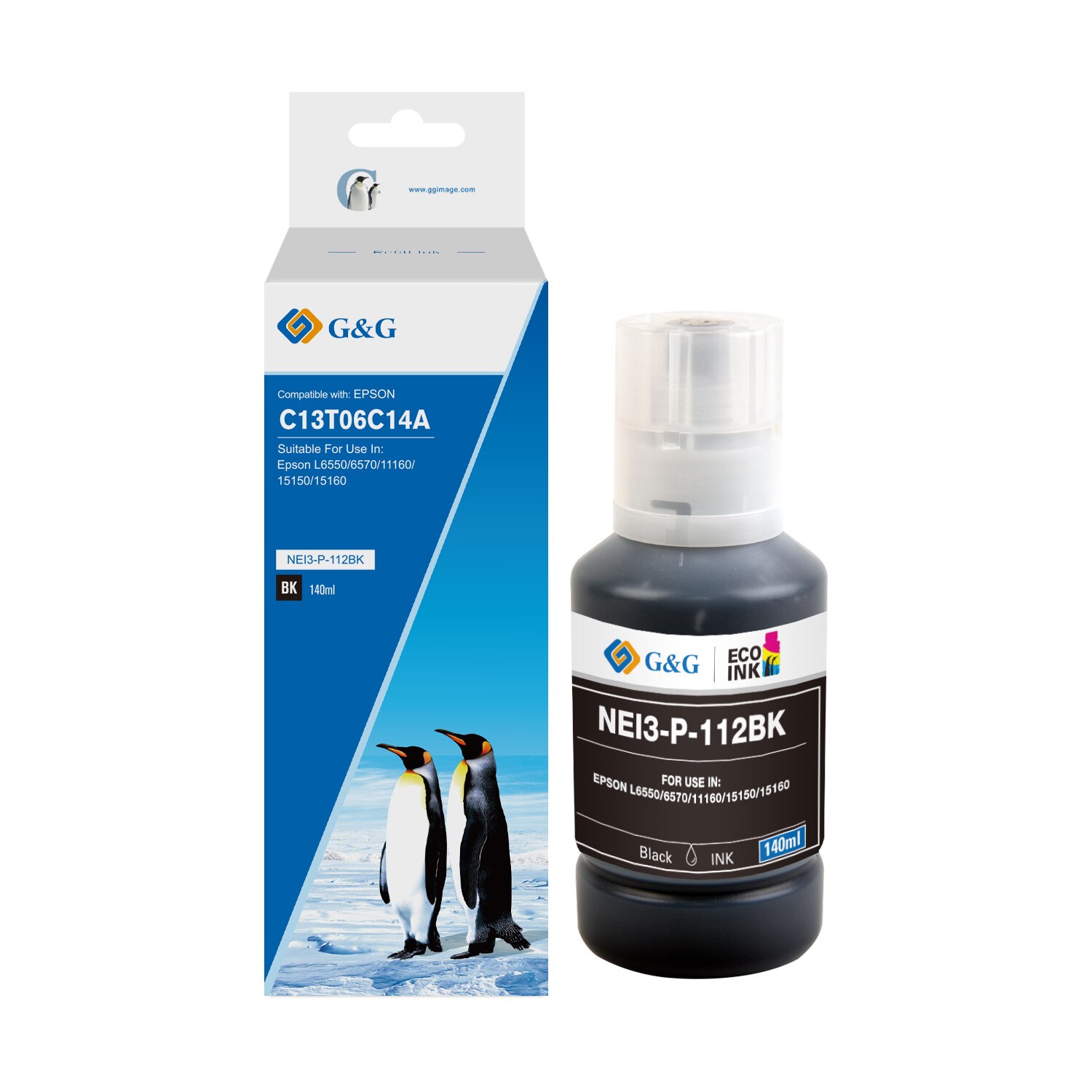 Flacon cerneala G&G compatibil cu Epson L15150 C13T06C14A, 140 ml, negru