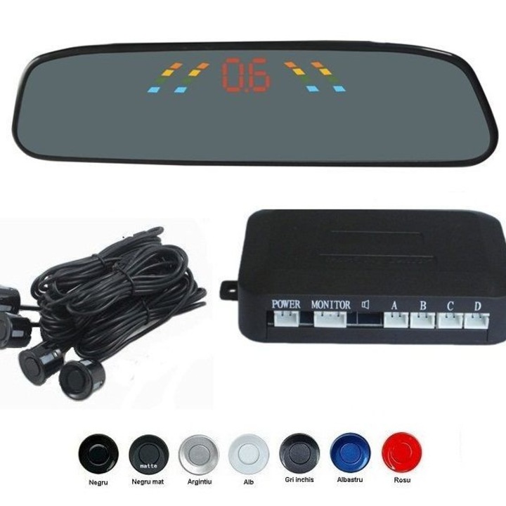 Senzori parcare cu display in oglinda, negri