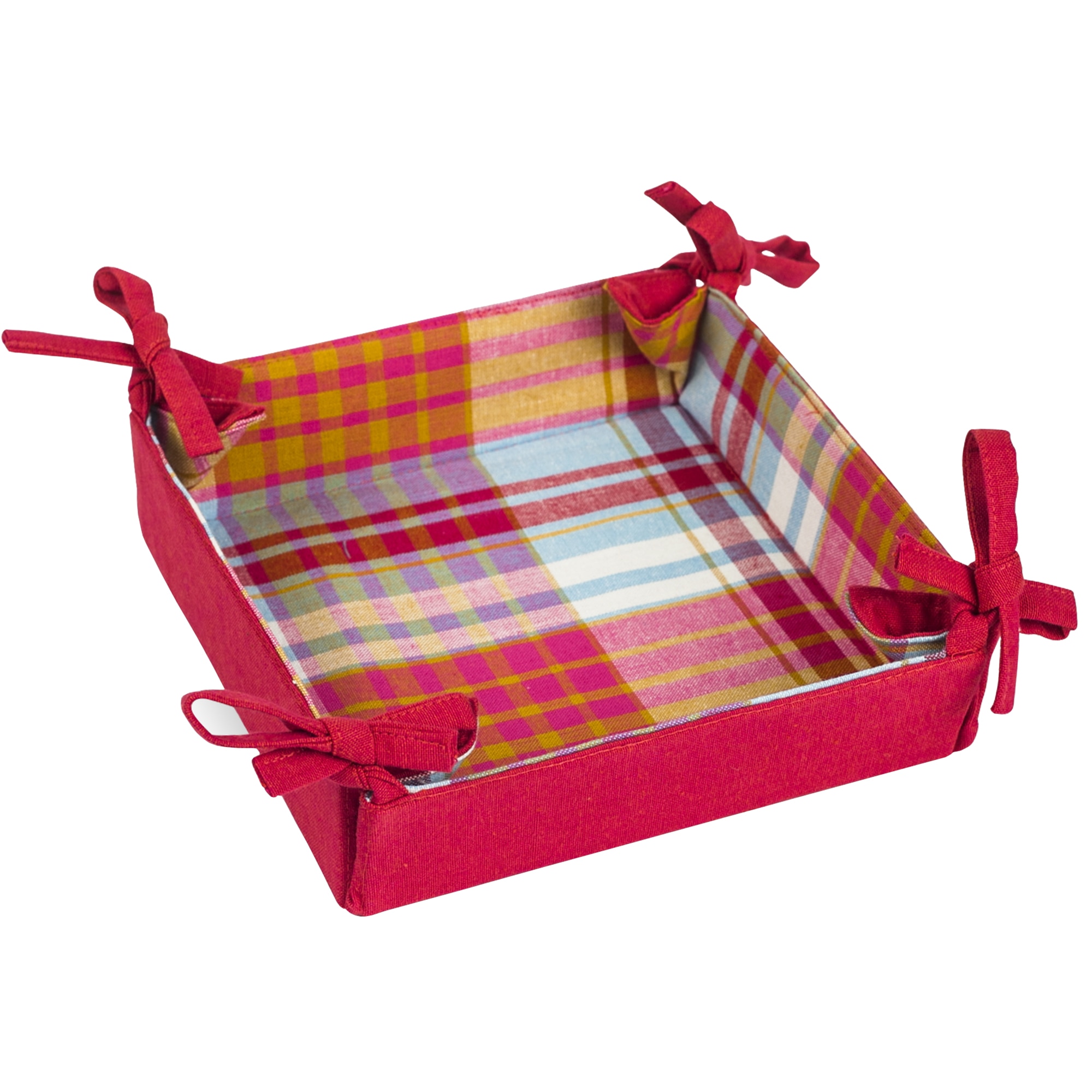 Cos pentru paine Heinner Home, 20x20cm, bumbac, Rosu cu Carouri Albastru