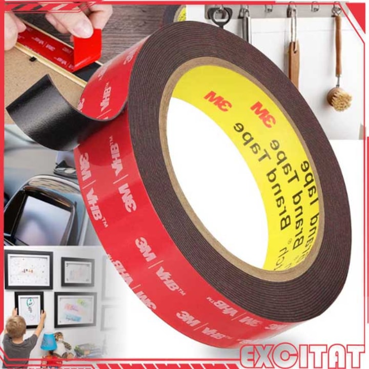 Banda adeziva dubla, Excitat®, 3m, Rezistenta, Usor de curatat, Potrivit pentru industria auto, Mobilier si bucatarie sau baie, Transparent