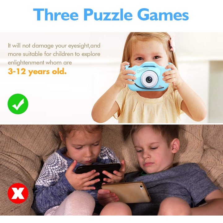 Детски фотоапарат Excitat, Син, 32GB SD карта 1080P HD, 23 милиона пиксела, 2,0 инча, 600mAh, 3+ години