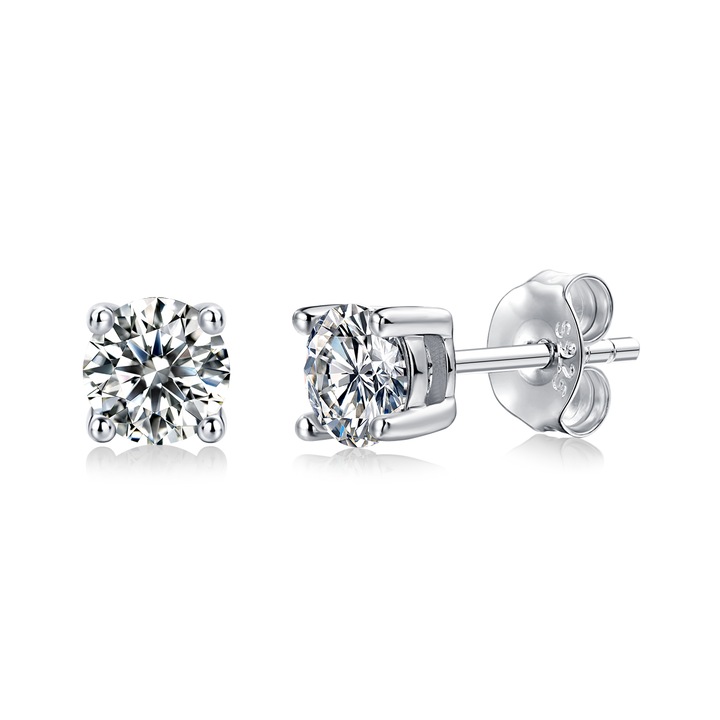 Cercei Stud Diamant Moissanite 0.5ct, Argint 925