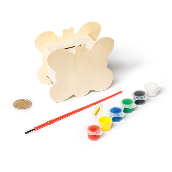 Дървена касичка пеперуда с аксесоари за оцветяване