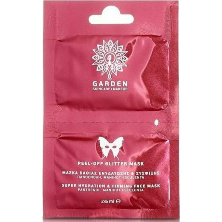 Arcmaszk, Garden, Peel Off Glitter Mask, hidratáló hatású, 2x6 ml