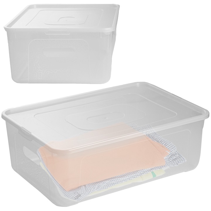 Cutie depozitare, Plastic, 39x26x13.4 cm, 14 L, Transparent