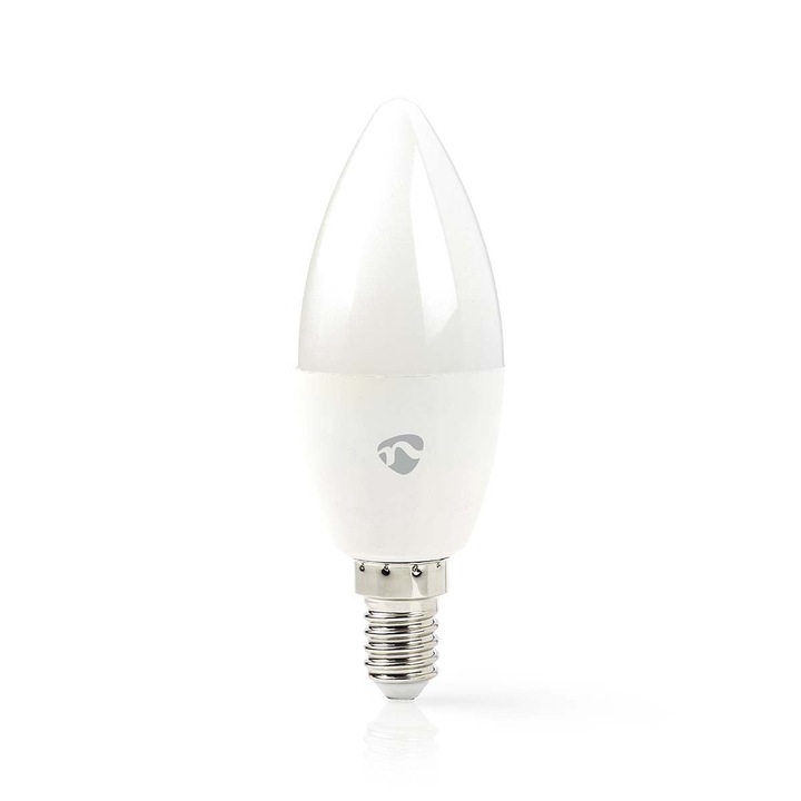Bec LED inteligent, Nedis, Plastic, Wi-Fi, E14, 4.9 W, 470 lm, Alb rece/Alb cald