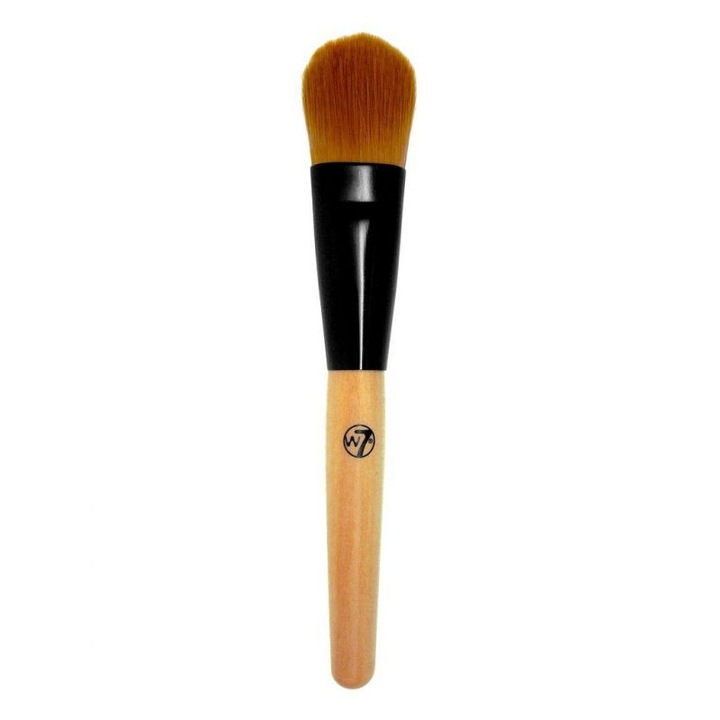 Pensula machiaj, W7 Make Up, Pentru fond de ten, Lemn, Auriu/Negru