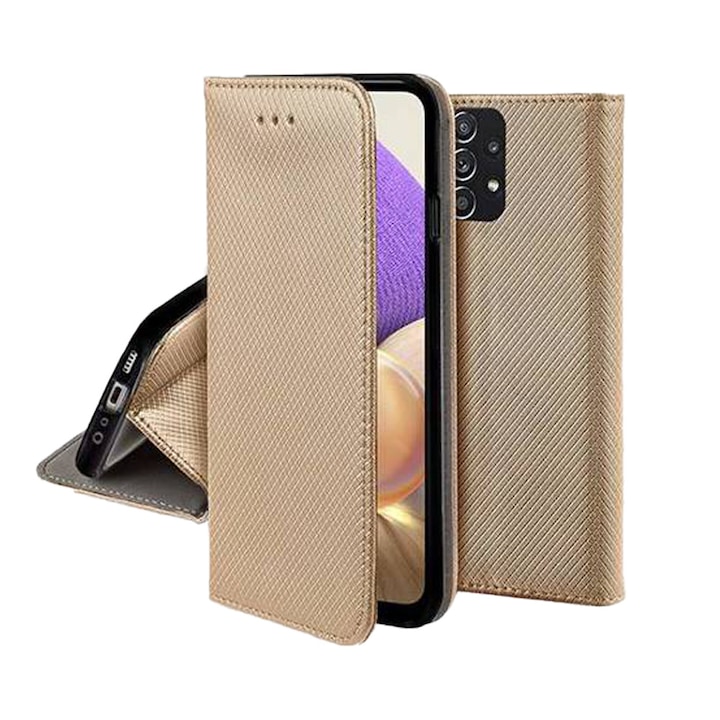 Samsung Galaxy A13 4G könyvtok, fliptok, telefon tok, szilikon keretes, mágneszáras, arany