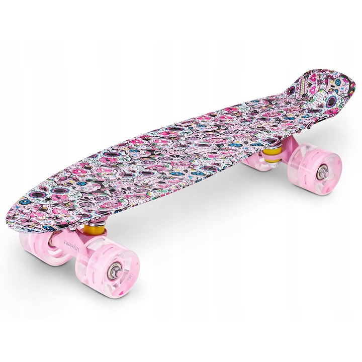Skateboard pentru copii cu roti LED, Movino, Polipropilena/Poliuretan, Roz