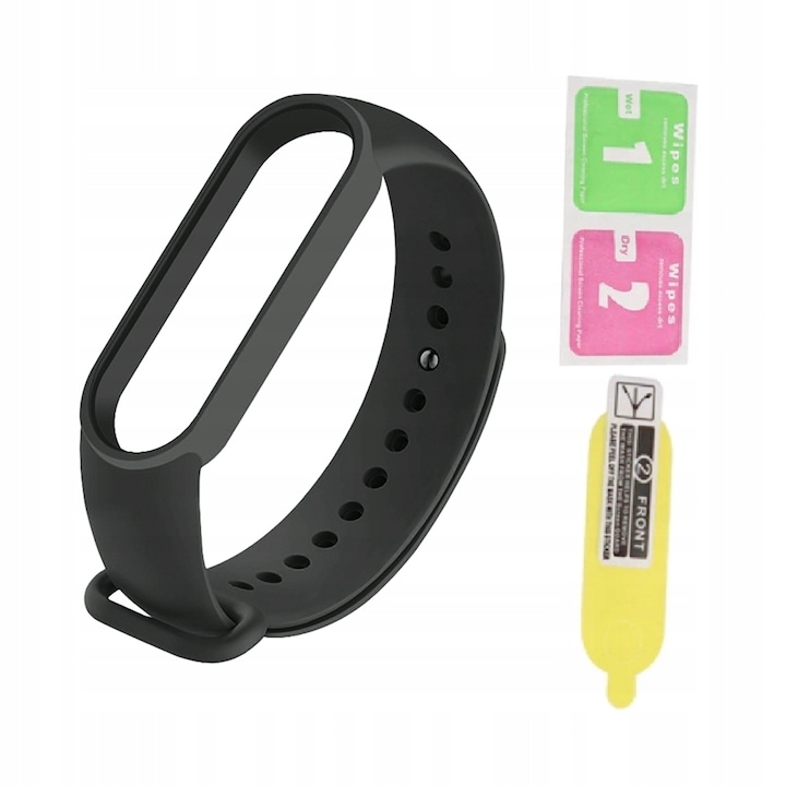 Xiaomi Mi Band 5, Okoskarkötő klasszikus pótszíj, univerzális méret, fekete és fólia