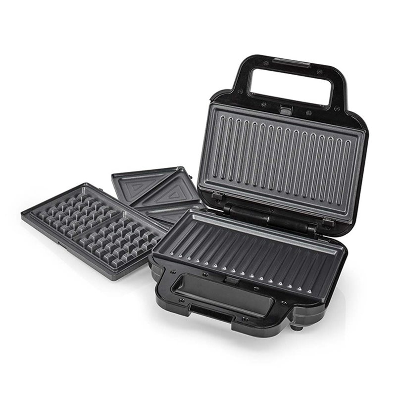 Sandwichmaker 3 in 1, Nedis, Plastic/Inox, 700 W, Negru/Argintiu eMAG.ro