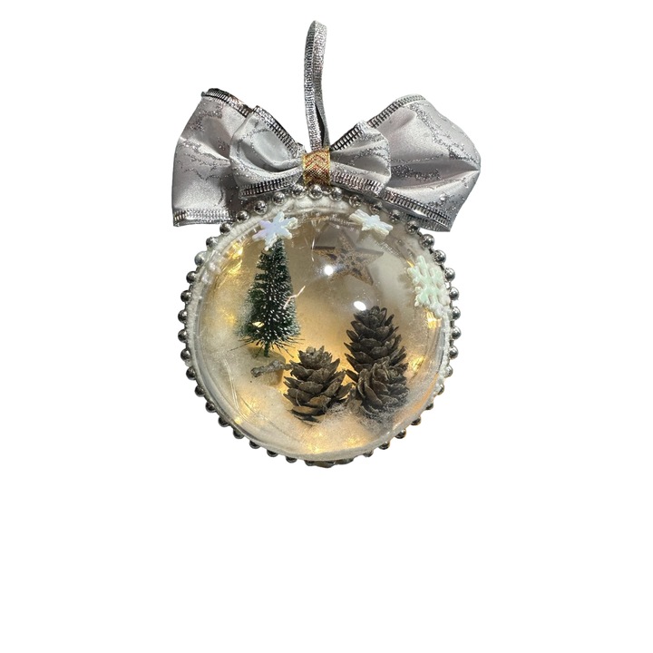 Glob de Craciun, Zen Art, Realizat Manual, Luminat, Alb 10 cm