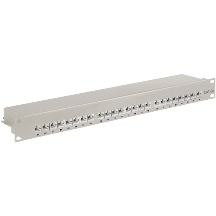 Goobay 19" стелажен пач панел, 24 порта, Ethernet, STP, CAT6a, сив