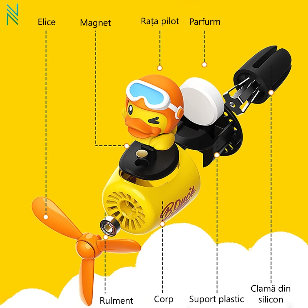 Difuzor auto aromaterapie Nimox® Car Yellow Duck Pilot, Kit Odorizant