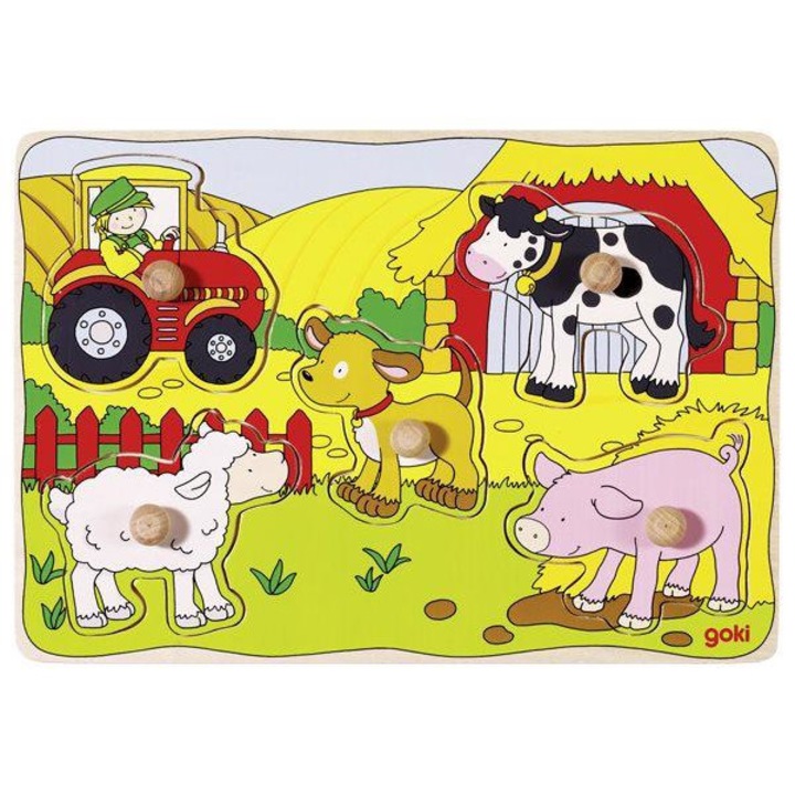 Goki - Puzzle Montessori fa ki-berakó fogantyús puzzle - A farmon - 1 - 39 darab
