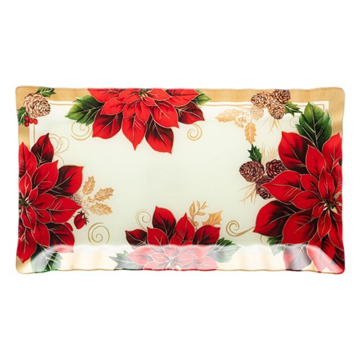 Farfurie din sticla, cu imprimeu floral, 42x24 cm