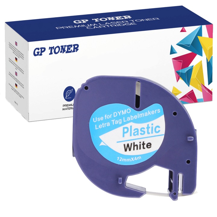 GP Toner Dymo LetraTag címke tekercs, GP-DY59422, 12mm x 4m, fehér, műanyag