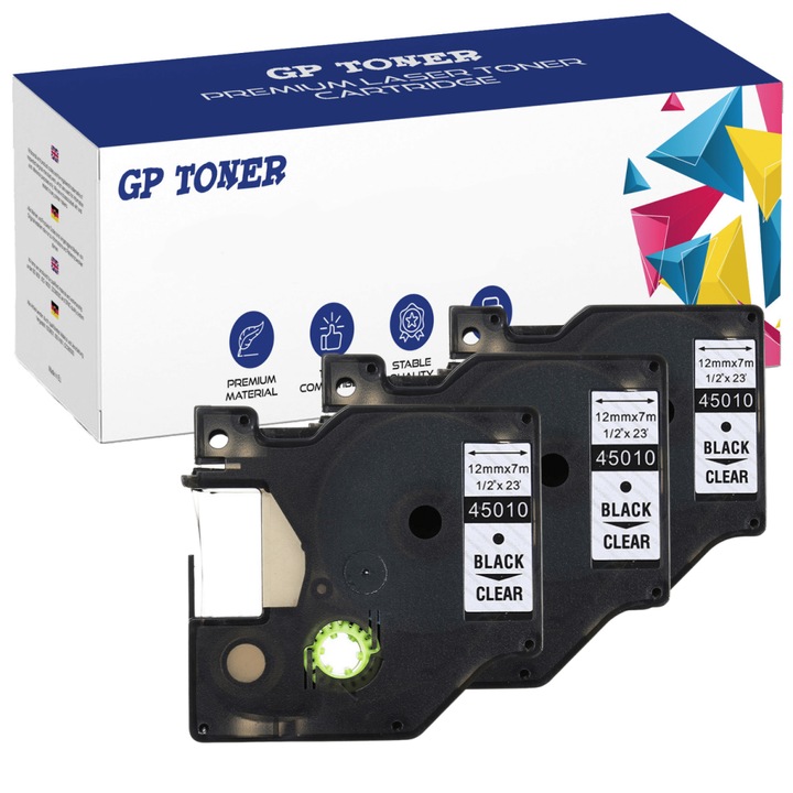 3 szalagos készlet Dymo D1 45010 12mm x 7m GP-DY45010 x3 készülékhez