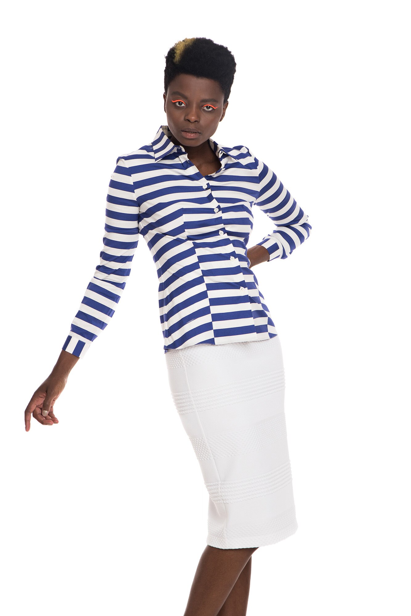 Camasa albastra din bumbac in dungi, Prada