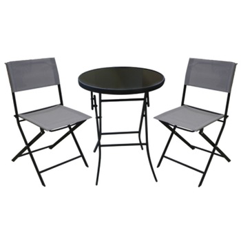 Set mobila de gradina/terasa BISTRO masa rotunda 60cm cu 2 scaune gri Set mobila de gradina/terasa BISTRO masa rotunda 60cm cu 2 scaune gri