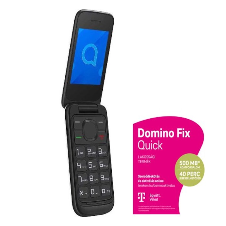 Alcatel 2057D Feltöltőkártyás Mobiltelefon, fekete + Telekom Domino Quick SIM kártya