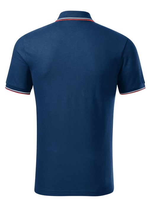 Tricou Polo pentru Barbati, Tip Pique, 65% Bumbac, Dungi Contrastante la Maneci si Guler, Albastru Inchis, L