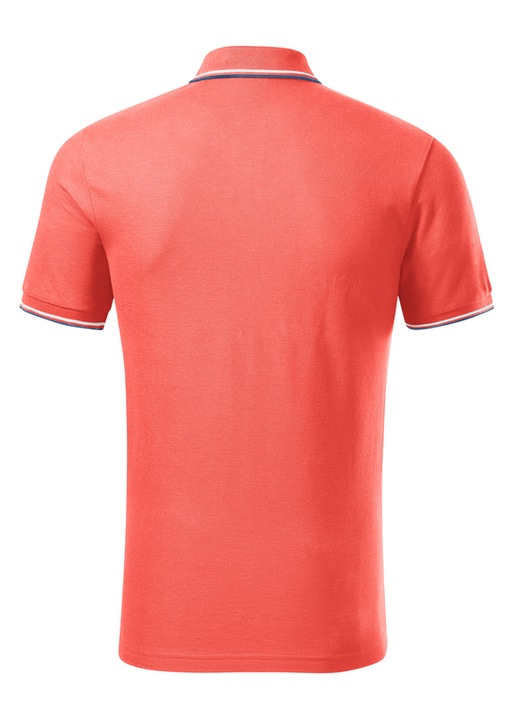 Tricou Polo pentru Barbati, Tip Pique, 65% Bumbac, Dungi Contrastante la Maneci si Guler, Coral, L