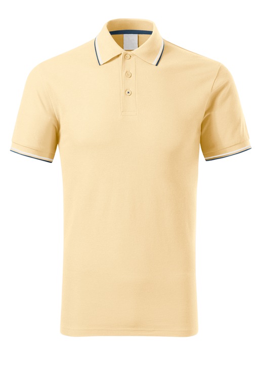Tricou Polo pentru Barbati, Tip Pique, 65% Bumbac, Dungi Contrastante la Maneci si Guler, Vanilie Bourbon