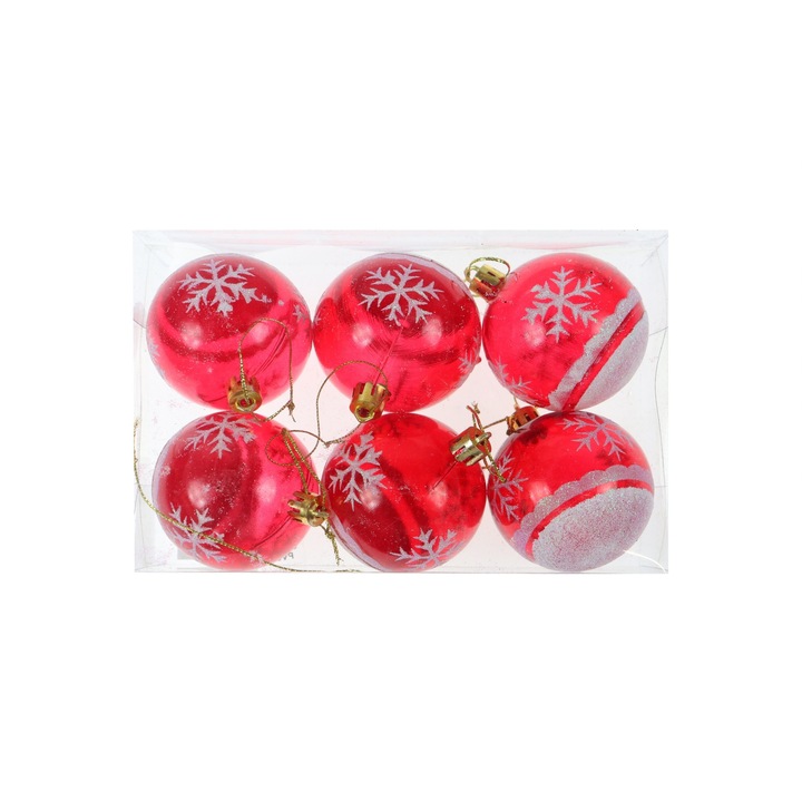 Globuri Craciun, rosii, 6 cm, 6 bucati