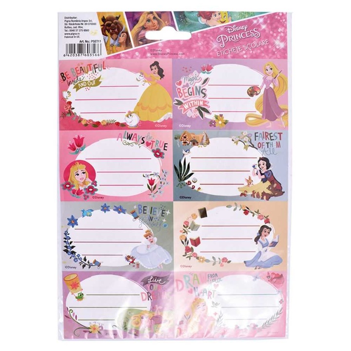 Pigna Füzetcímkék, 40 db/szett, lányoknak, Princess modell, többszínű