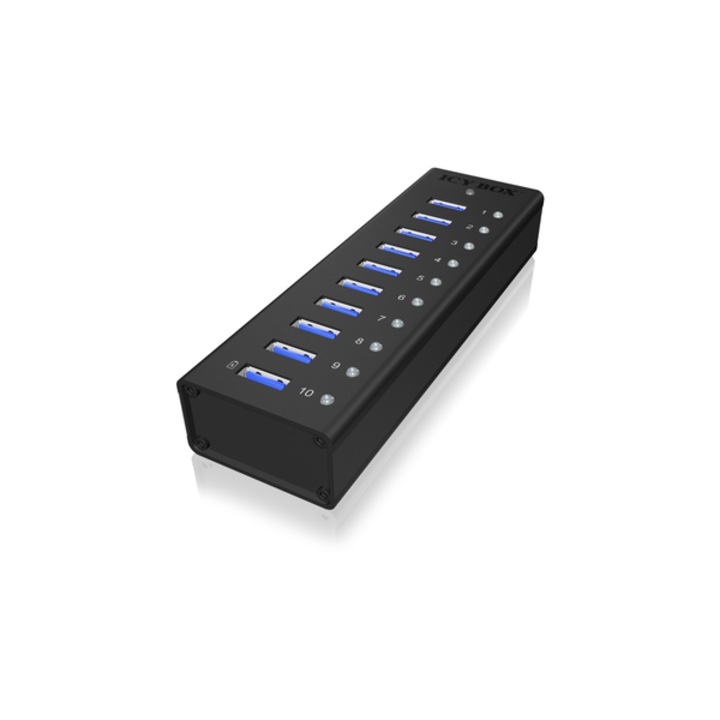 ICYBOX IB-AC6110 IcyBox 10 x Port USB 3.0 Hub with USB charge port, Black