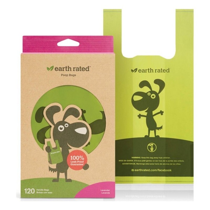 Pungi pentru animale de companie cu parfum de levantica, Earth Rated, 120 bucati, Verde