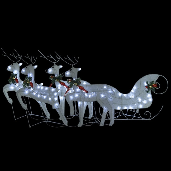 Decoratiune de Craciun cu reni&sanie vidaXL, 100 LED-uri alb exterior, 1.99 kg
