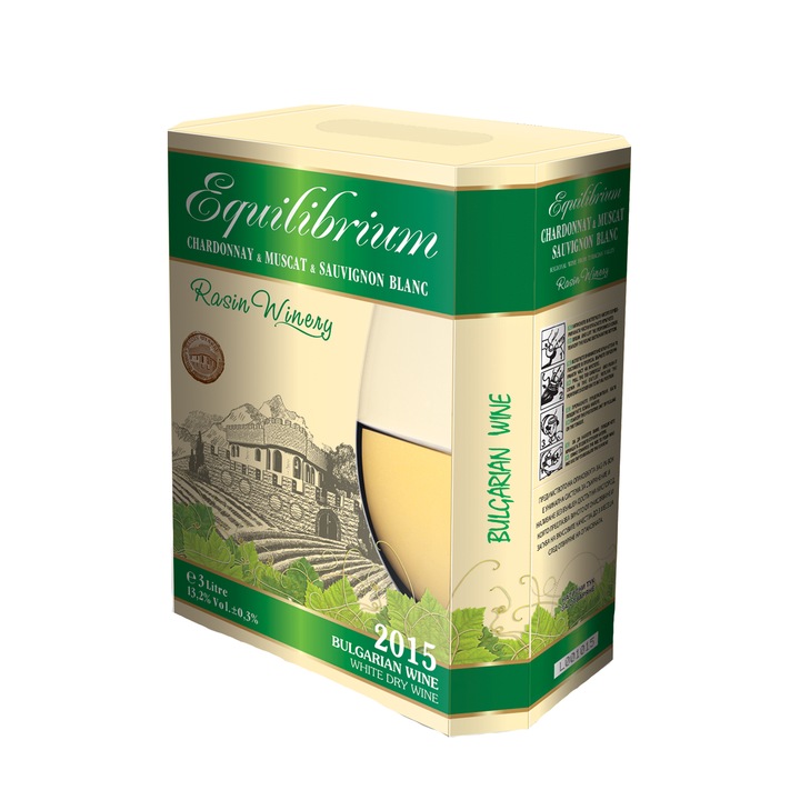Бяло вино Rasin Winery, Еквилибриум, Шардоне, Мускат, Совиньон Блан Bag in box, 3л