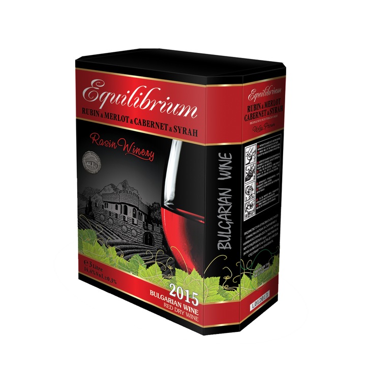 Червено вино Rasin Winery, Equilibrium, Рубин, Мерло, Каберне, Сира, Bag in box, 3л