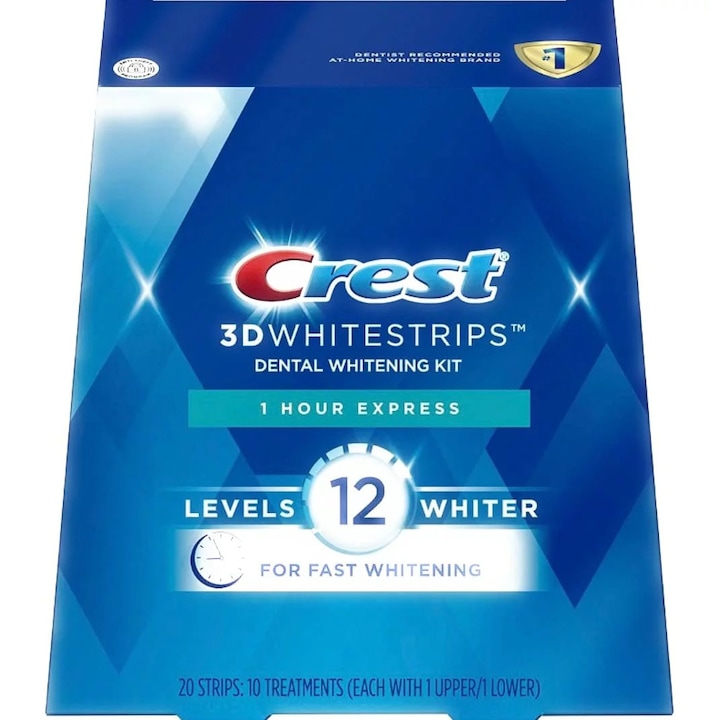 Crest Whitestrips 3D 1-Hour Express fogfehérítő csíkok, 10 tasak/doboz, 20 csík