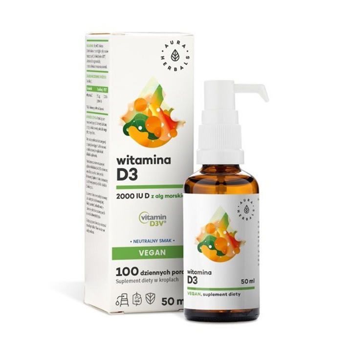 Étrend-kiegészítő, Aura Herbals, Csepp, D3-vitamin, 50ml