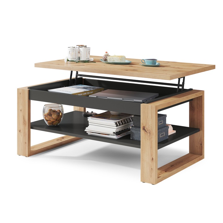 Холна маса Mazzoni, NUO, Artisan Oak / Anthracite, 110 x 65 cm